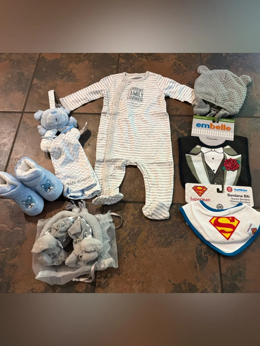 🧺The Children's Place Gray and White Striped Footed One-Piece bundle set